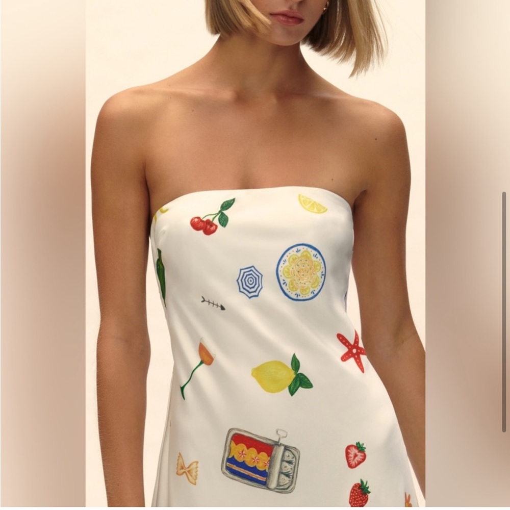 For Love And Lemons White Strapless Maxi Dress with Multicolor Motifs - Picture 5 of 13